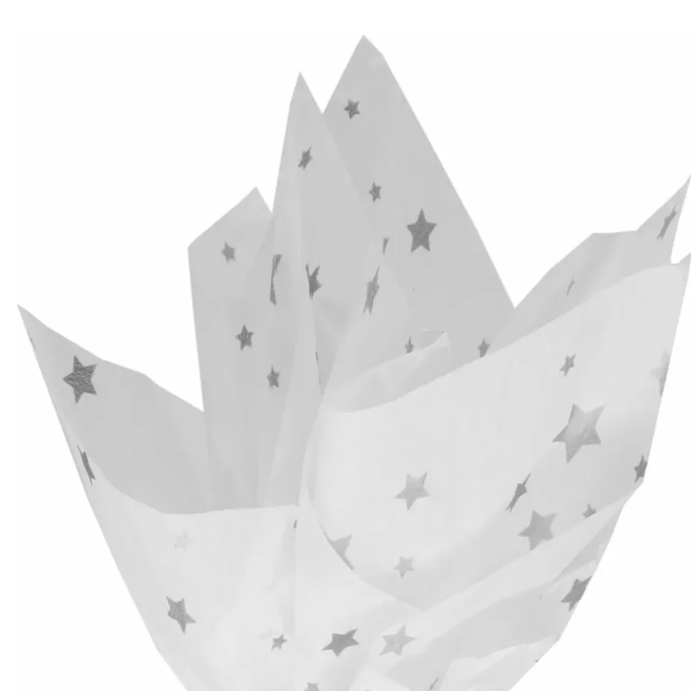 20×14 silver star white tissue wrap paper 5 sheets